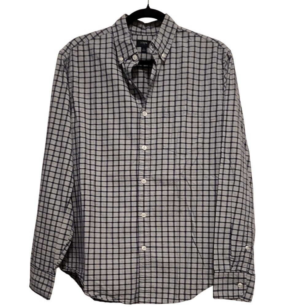J.Crew Button Down Shirt M Blue Grid Plaid Long Sleeve Preppy Casual